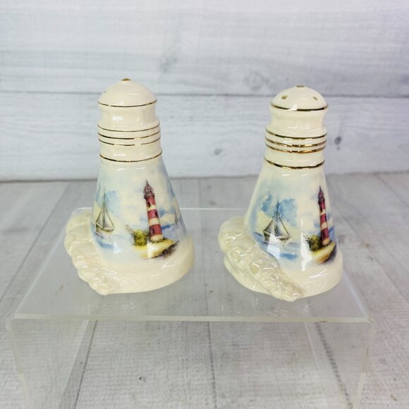 2004 Giftco Trad Applejack LIGHTHOUSE COVE Ceramic Salt & Pepper Shakers NEW - Picture 5 of 15